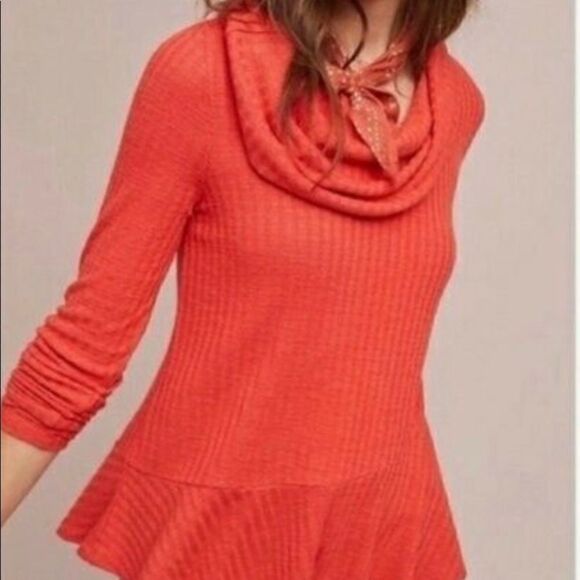 NWT Maeve Winterscape thermal rivers sweater orange cowl neck, size XS - Picture 1 of 16